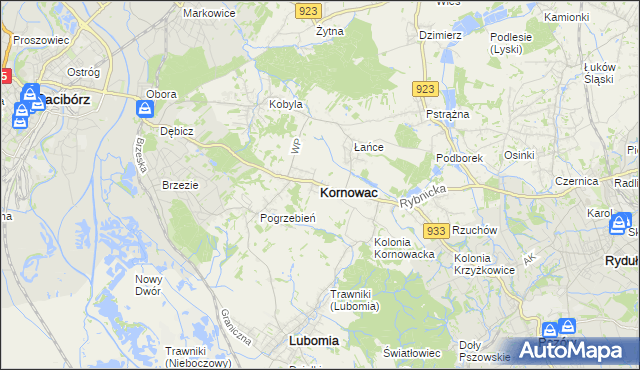 mapa Kornowac, Kornowac na mapie Targeo