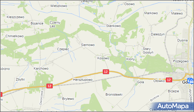 mapa Kosowo gmina Gostyń, Kosowo gmina Gostyń na mapie Targeo