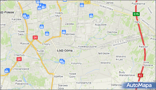 mapa Kowalszczyzna gmina Łódź, Kowalszczyzna gmina Łódź na mapie Targeo