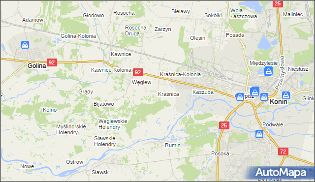 mapa Kraśnica gmina Golina, Kraśnica gmina Golina na mapie Targeo