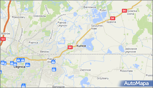 mapa Kunice powiat legnicki, Kunice powiat legnicki na mapie Targeo