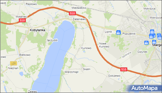 mapa Kunowo gmina Kobylanka, Kunowo gmina Kobylanka na mapie Targeo