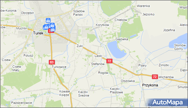 mapa Laski gmina Przykona, Laski gmina Przykona na mapie Targeo