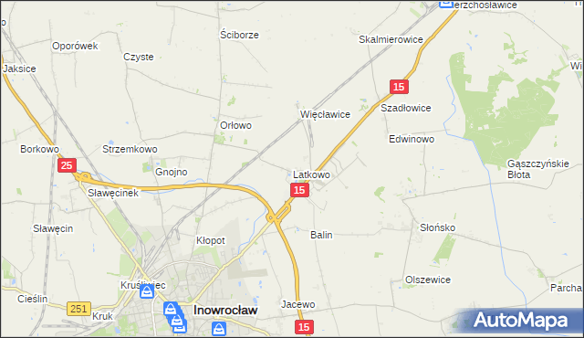 mapa Latkowo gmina Inowrocław, Latkowo gmina Inowrocław na mapie Targeo