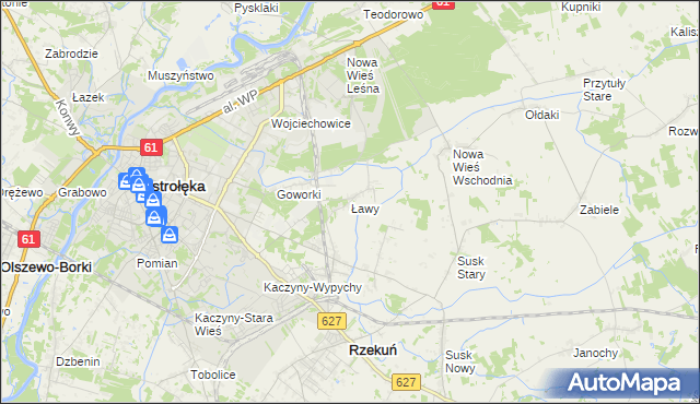 mapa Ławy gmina Rzekuń, Ławy gmina Rzekuń na mapie Targeo