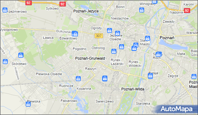 mapa Łazarz gmina Poznań, Łazarz gmina Poznań na mapie Targeo