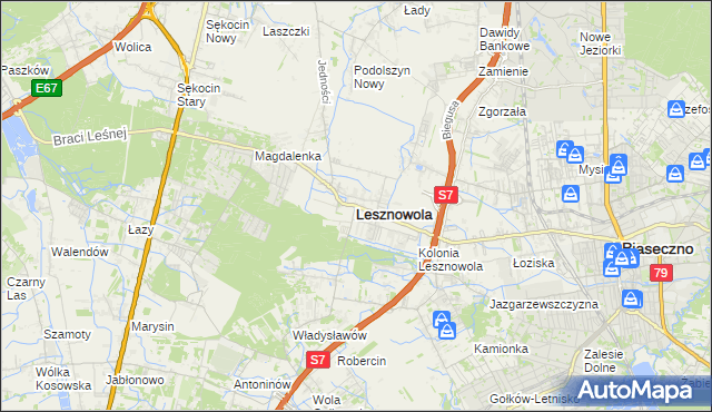 mapa Lesznowola powiat piaseczyński, Lesznowola powiat piaseczyński na mapie Targeo