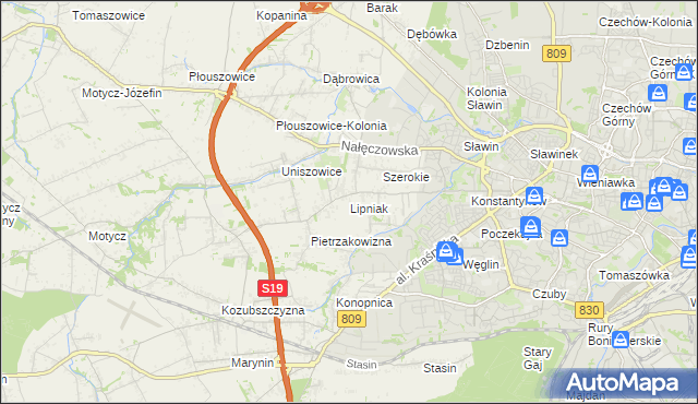 mapa Lipniak gmina Konopnica, Lipniak gmina Konopnica na mapie Targeo