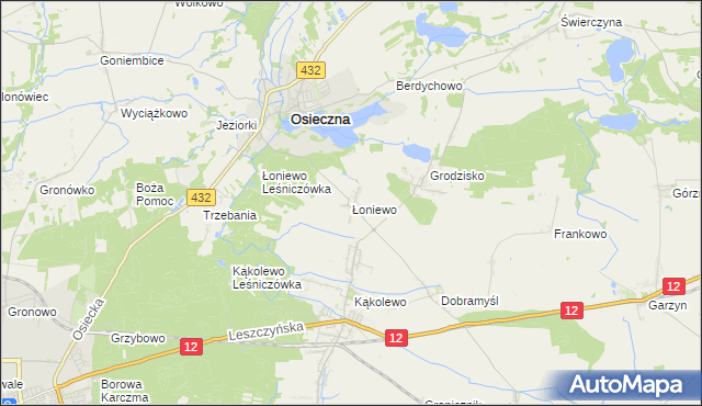 mapa Łoniewo gmina Osieczna, Łoniewo gmina Osieczna na mapie Targeo