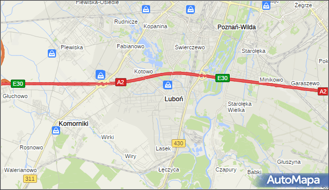 mapa Luboń powiat poznański, Luboń powiat poznański na mapie Targeo