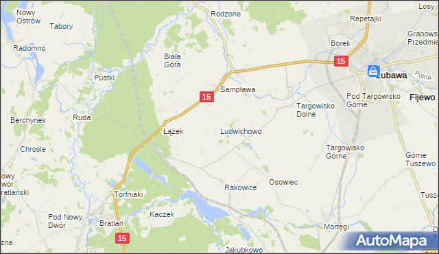 mapa Ludwichowo gmina Lubawa, Ludwichowo gmina Lubawa na mapie Targeo