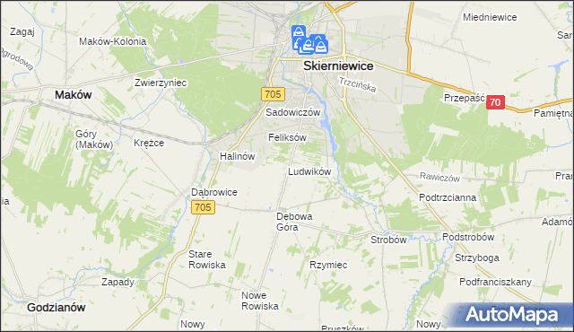 mapa Ludwików gmina Skierniewice, Ludwików gmina Skierniewice na mapie Targeo