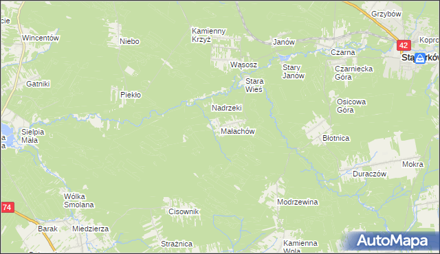 mapa Małachów gmina Końskie, Małachów gmina Końskie na mapie Targeo