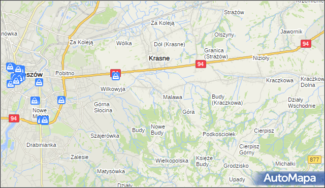 mapa Malawa gmina Krasne, Malawa gmina Krasne na mapie Targeo