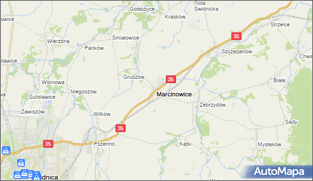 mapa Marcinowice powiat świdnicki, Marcinowice powiat świdnicki na mapie Targeo