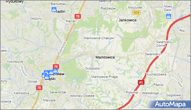 mapa Marklowice, Marklowice na mapie Targeo