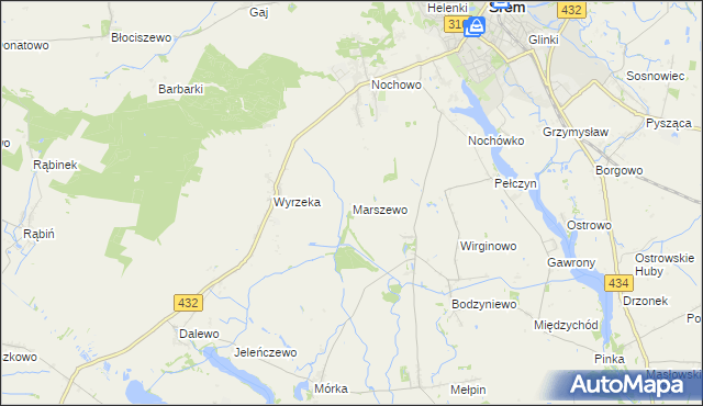 mapa Marszewo gmina Śrem, Marszewo gmina Śrem na mapie Targeo