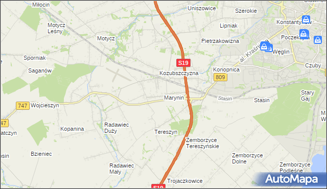 mapa Marynin gmina Konopnica, Marynin gmina Konopnica na mapie Targeo