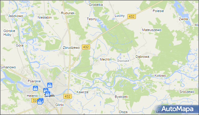 mapa Mechlin gmina Śrem, Mechlin gmina Śrem na mapie Targeo