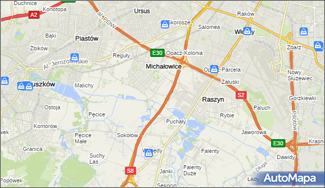 mapa Michałowice-Wieś, Michałowice-Wieś na mapie Targeo