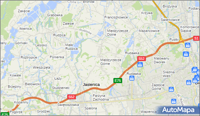 mapa Międzyrzecze Górne, Międzyrzecze Górne na mapie Targeo