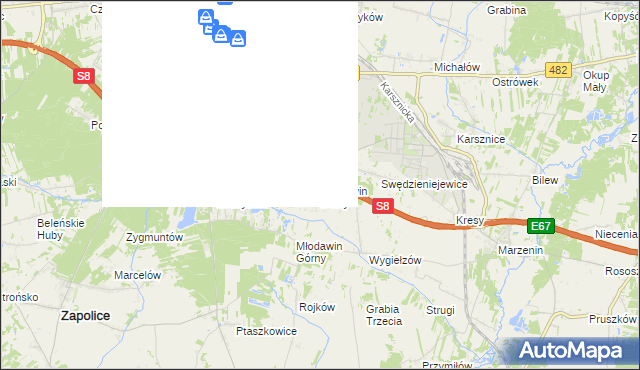 mapa Młodawin Dolny, Młodawin Dolny na mapie Targeo