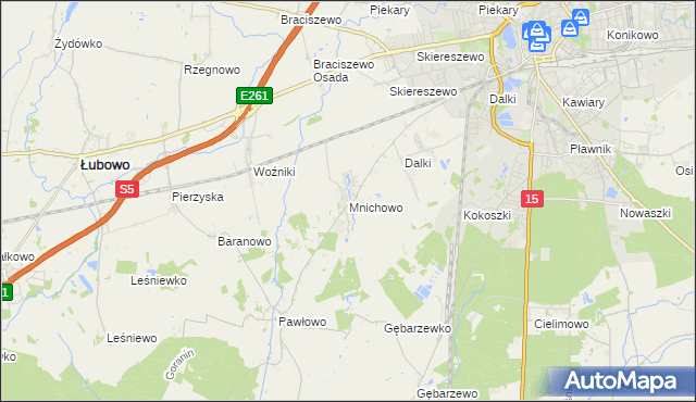 mapa Mnichowo gmina Gniezno, Mnichowo gmina Gniezno na mapie Targeo