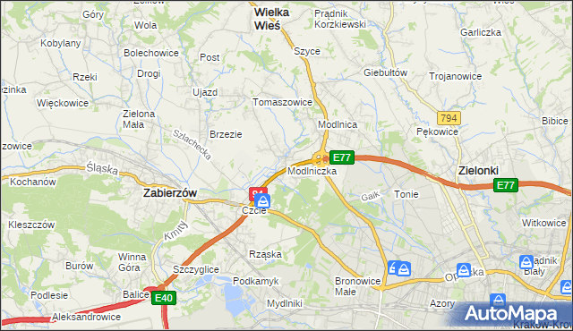 mapa Modlniczka, Modlniczka na mapie Targeo