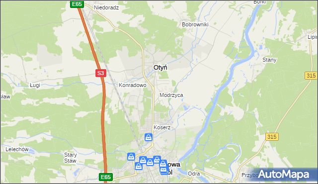 mapa Modrzyca, Modrzyca na mapie Targeo