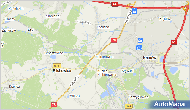 mapa Nieborowice, Nieborowice na mapie Targeo