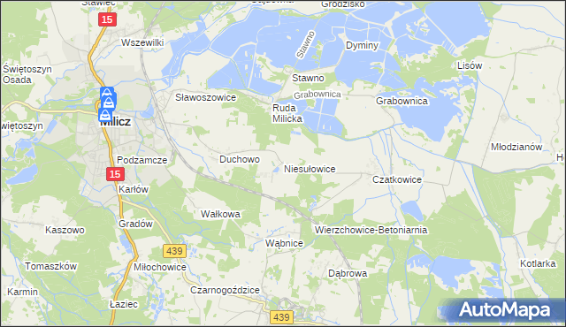 mapa Niesułowice gmina Milicz, Niesułowice gmina Milicz na mapie Targeo