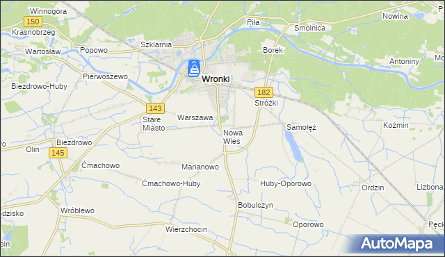 mapa Nowa Wieś gmina Wronki, Nowa Wieś gmina Wronki na mapie Targeo