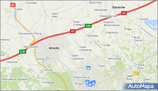 mapa Nowe Kozłowice, Nowe Kozłowice na mapie Targeo