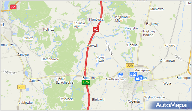 mapa Nowy Dwór gmina Pelplin, Nowy Dwór gmina Pelplin na mapie Targeo