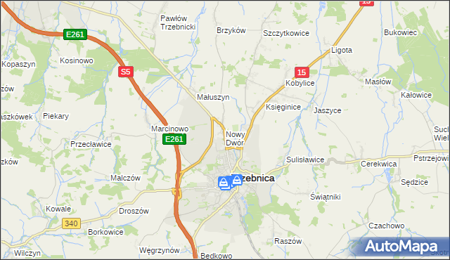 mapa Nowy Dwór gmina Trzebnica, Nowy Dwór gmina Trzebnica na mapie Targeo