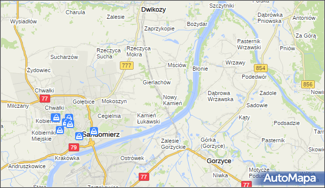 mapa Nowy Kamień gmina Dwikozy, Nowy Kamień gmina Dwikozy na mapie Targeo