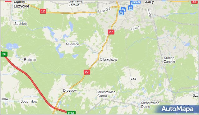 mapa Olbrachtów, Olbrachtów na mapie Targeo