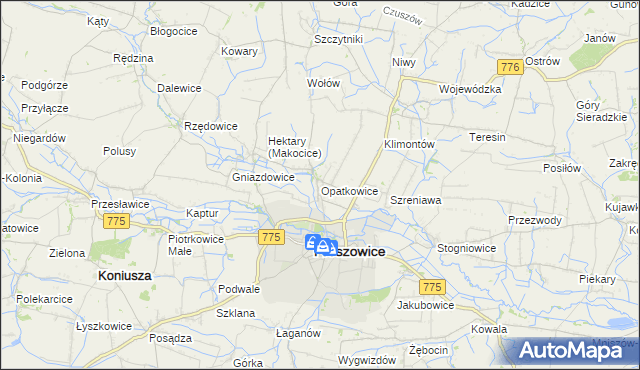 mapa Opatkowice gmina Proszowice, Opatkowice gmina Proszowice na mapie Targeo