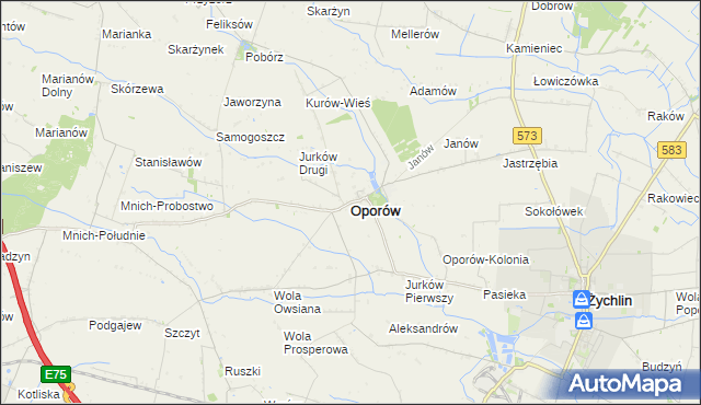 mapa Oporów powiat kutnowski, Oporów powiat kutnowski na mapie Targeo