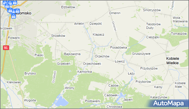 mapa Orzechów gmina Kobiele Wielkie, Orzechów gmina Kobiele Wielkie na mapie Targeo