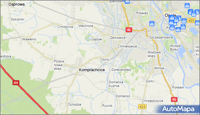 mapa Osiny gmina Komprachcice, Osiny gmina Komprachcice na mapie Targeo