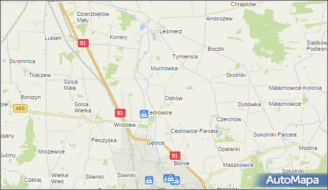 mapa Ostrów gmina Ozorków, Ostrów gmina Ozorków na mapie Targeo