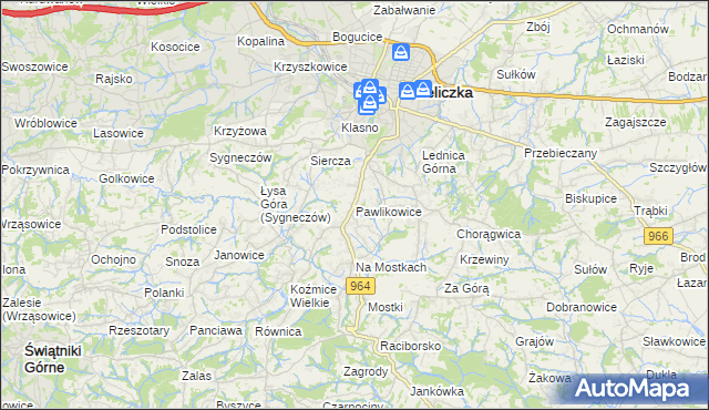 mapa Pawlikowice gmina Wieliczka, Pawlikowice gmina Wieliczka na mapie Targeo
