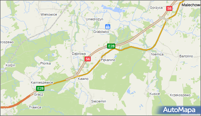 mapa Pękanino gmina Malechowo, Pękanino gmina Malechowo na mapie Targeo