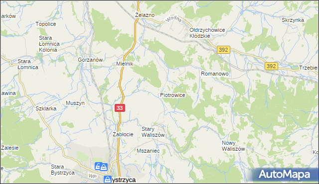 mapa Piotrowice gmina Bystrzyca Kłodzka, Piotrowice gmina Bystrzyca Kłodzka na mapie Targeo