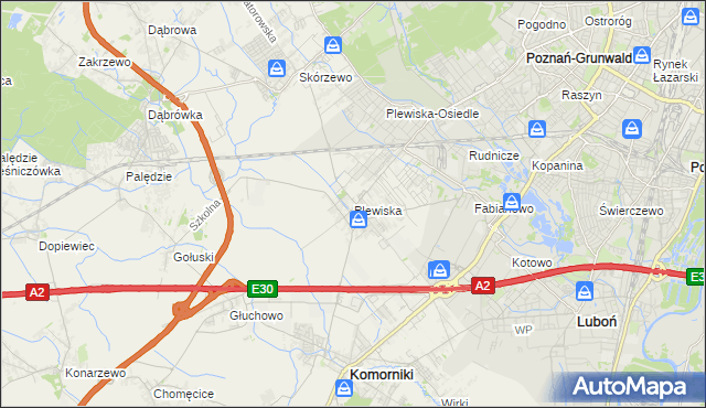 mapa Plewiska gmina Komorniki, Plewiska gmina Komorniki na mapie Targeo