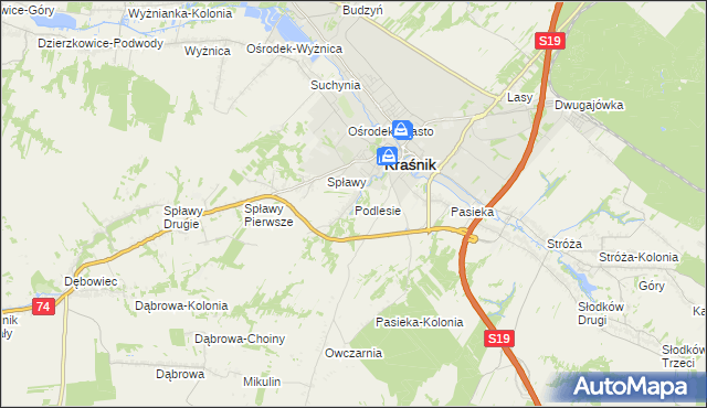 mapa Podlesie gmina Kraśnik, Podlesie gmina Kraśnik na mapie Targeo