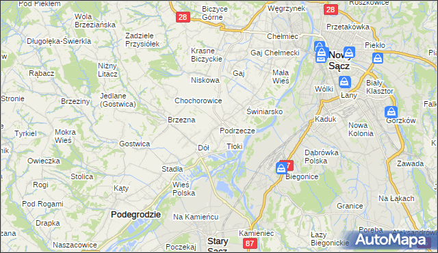 mapa Podrzecze gmina Podegrodzie, Podrzecze gmina Podegrodzie na mapie Targeo