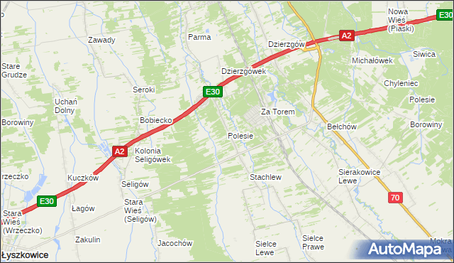 mapa Polesie gmina Łyszkowice, Polesie gmina Łyszkowice na mapie Targeo