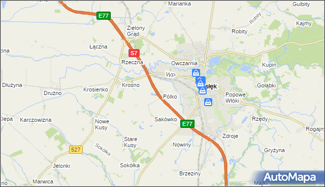 mapa Pólko gmina Pasłęk, Pólko gmina Pasłęk na mapie Targeo